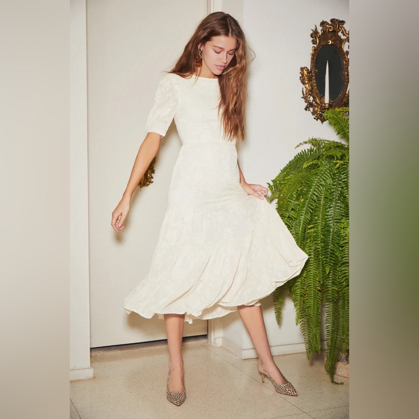 Bb Dakota Cream Midi Dress With Puff Sleeves